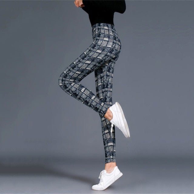 Plaid print Leggings Women Fashion And High Waist Trousers Authentic Shape