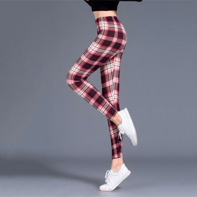 Plaid print Leggings Women Fashion And High Waist Trousers Authentic Shape