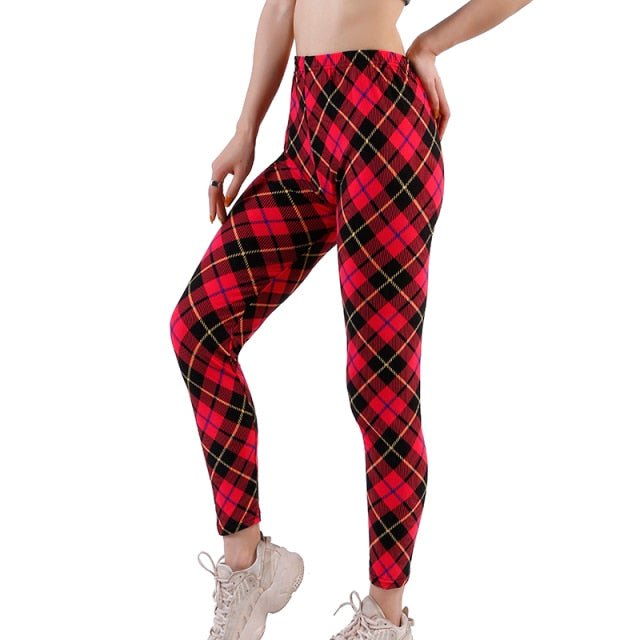 Plaid print Leggings Women Fashion And High Waist Trousers Authentic Shape