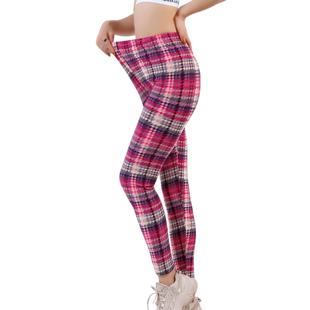 Plaid print Leggings Women Fashion And High Waist Trousers Authentic Shape