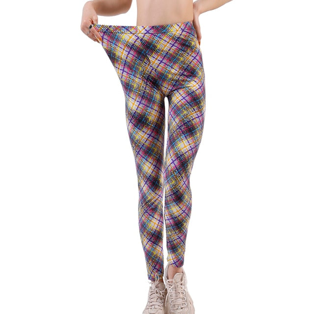 Plaid print Leggings Women Fashion And High Waist Trousers Authentic Shape