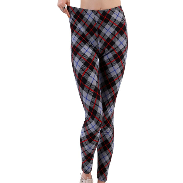 Plaid print Leggings Women Fashion And High Waist Trousers Authentic Shape