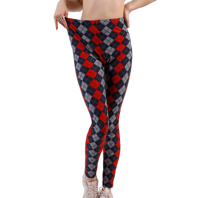 Plaid print Leggings Women Fashion And High Waist Trousers Authentic Shape