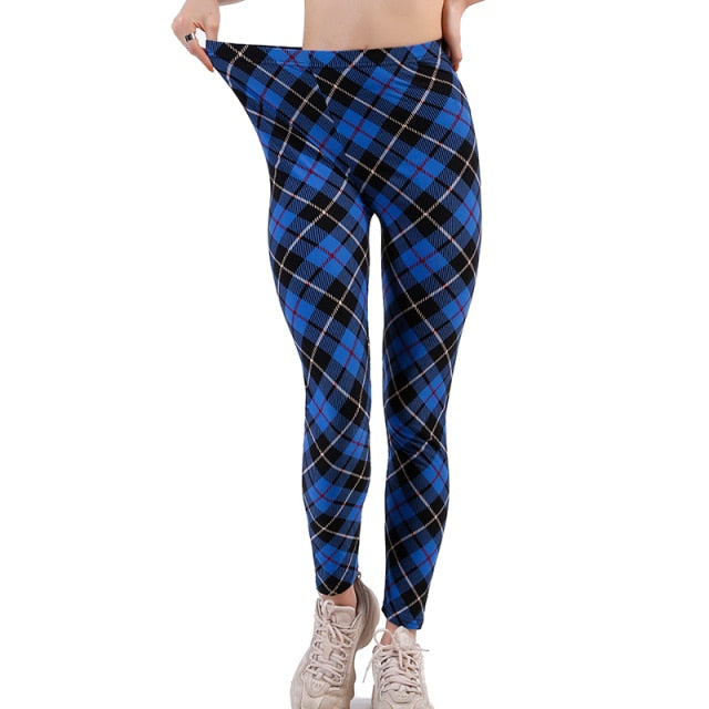 Plaid print Leggings Women Fashion And High Waist Trousers Authentic Shape