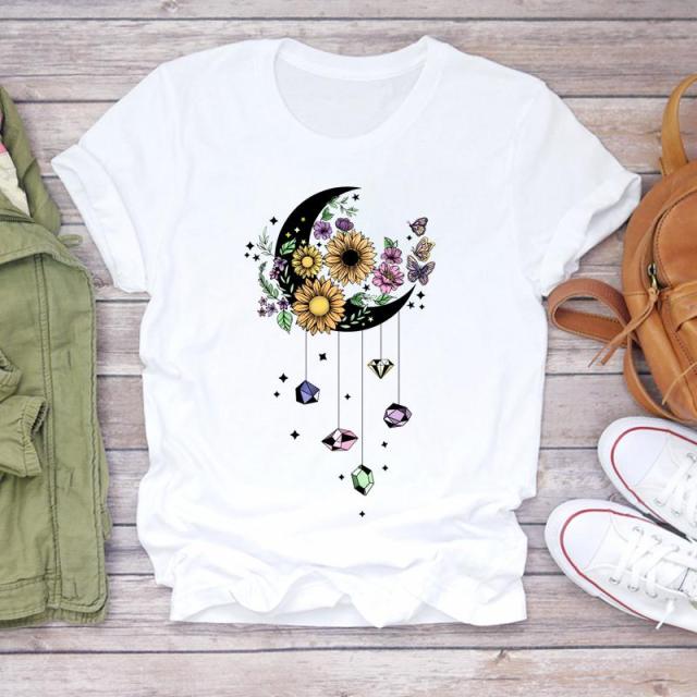 Women Summer Short Sleeve Dream Feather Fashion Print T-shirts Authentic Shape