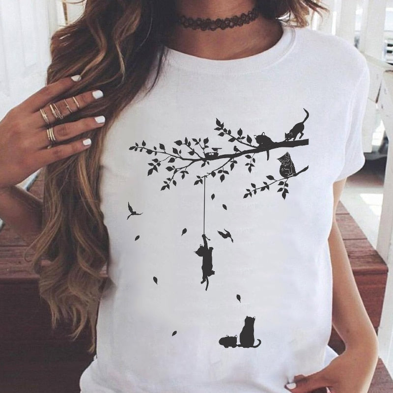 Women Graphic Printing Fashion Short Sleeve Cartoon Summer Clothes Tees T-Shirt Authentic Shape