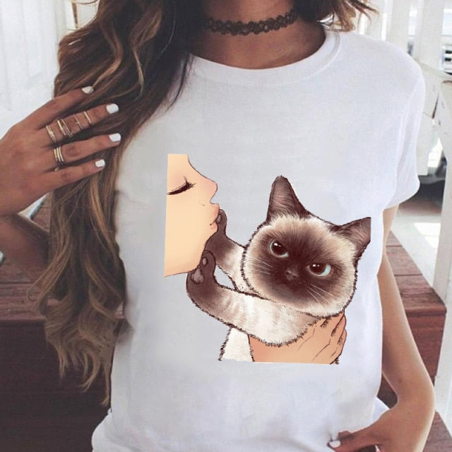 Women Graphic Printing Fashion Short Sleeve Cartoon Summer Clothes Tees T-Shirt Authentic Shape