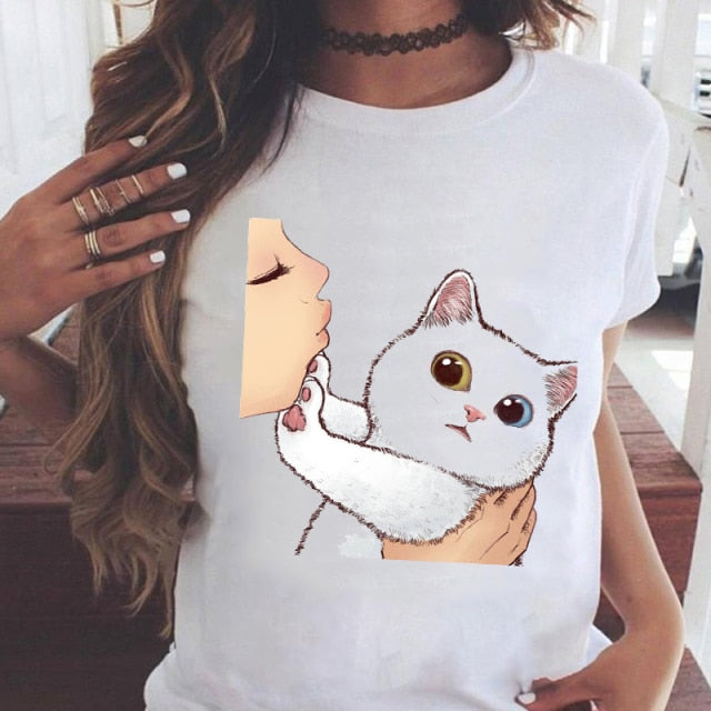 Women Graphic Printing Fashion Short Sleeve Cartoon Summer Clothes Tees T-Shirt Authentic Shape