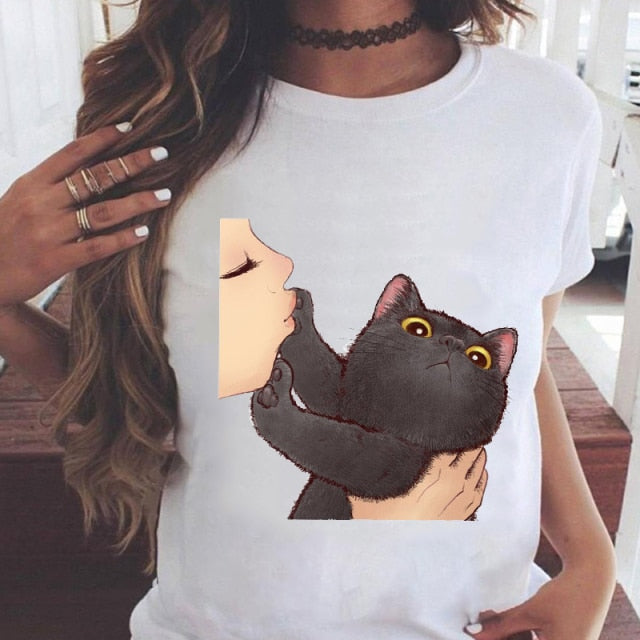 Women Graphic Printing Fashion Short Sleeve Cartoon Summer Clothes Tees T-Shirt Authentic Shape