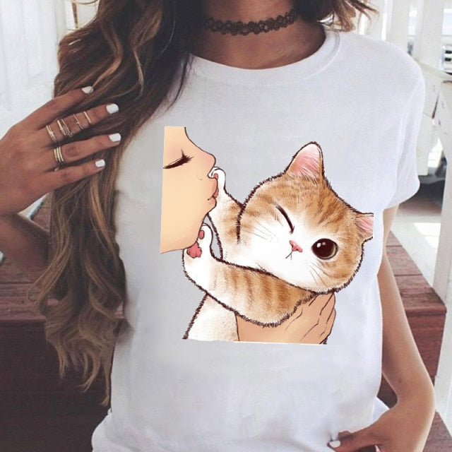 Women Graphic Printing Fashion Short Sleeve Cartoon Summer Clothes Tees T-Shirt Authentic Shape