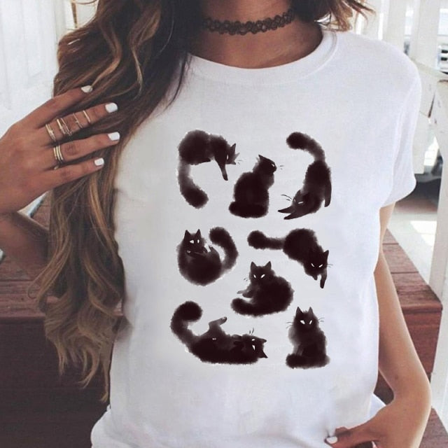 Women Graphic Printing Fashion Short Sleeve Cartoon Summer Clothes Tees T-Shirt Authentic Shape