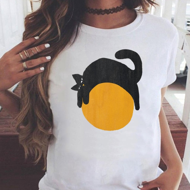 Women Graphic Printing Fashion Short Sleeve Cartoon Summer Clothes Tees T-Shirt Authentic Shape