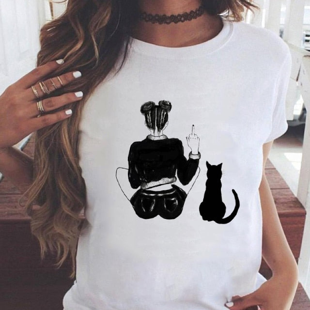 Women Graphic Printing Fashion Short Sleeve Cartoon Summer Clothes Tees T-Shirt Authentic Shape