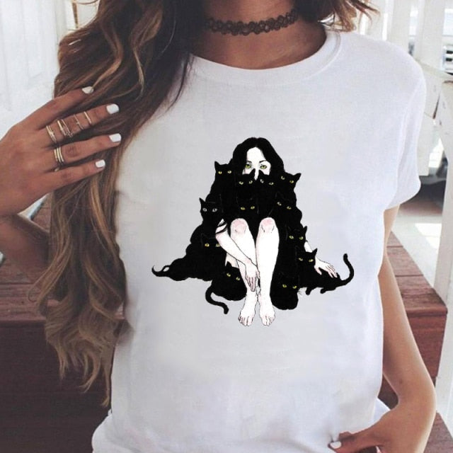 Women Graphic Printing Fashion Short Sleeve Cartoon Summer Clothes Tees T-Shirt Authentic Shape