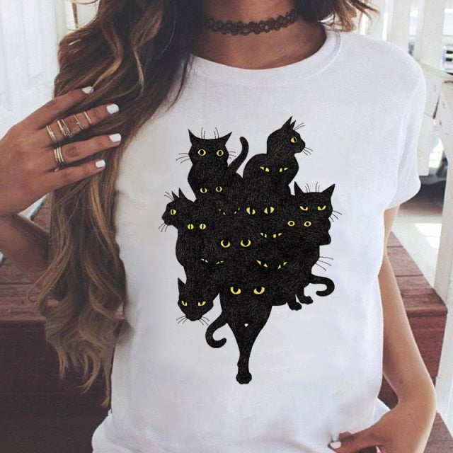 Women Graphic Printing Fashion Short Sleeve Cartoon Summer Clothes Tees T-Shirt Authentic Shape