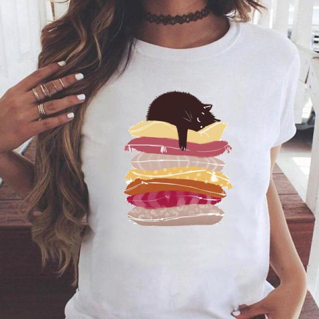 Women Graphic Printing Fashion Short Sleeve Cartoon Summer Clothes Tees T-Shirt Authentic Shape