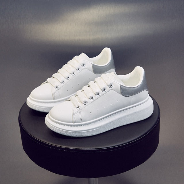 Woman Sneakers Leather Platform Vulcanize Shoes Casual White Authentic Shape