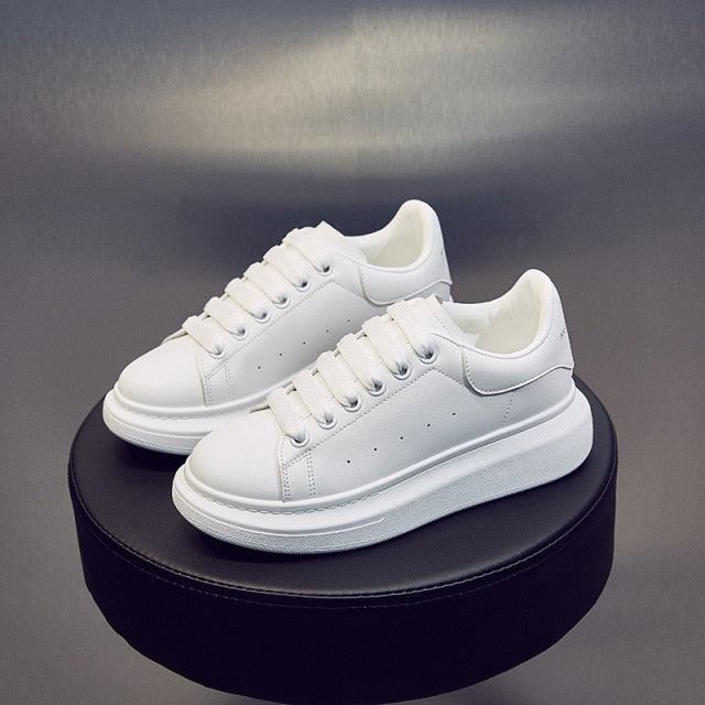 Woman Sneakers Leather Platform Vulcanize Shoes Casual White Authentic Shape