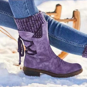 Fashion Women Boots Color Flock Soft Lace Up Female Snow Mid-Calf Authentic Shape